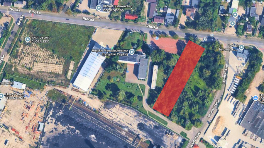 Działka, na której wykonany zostanie odwiert badawczy (na czerwono) Fot. Google Maps