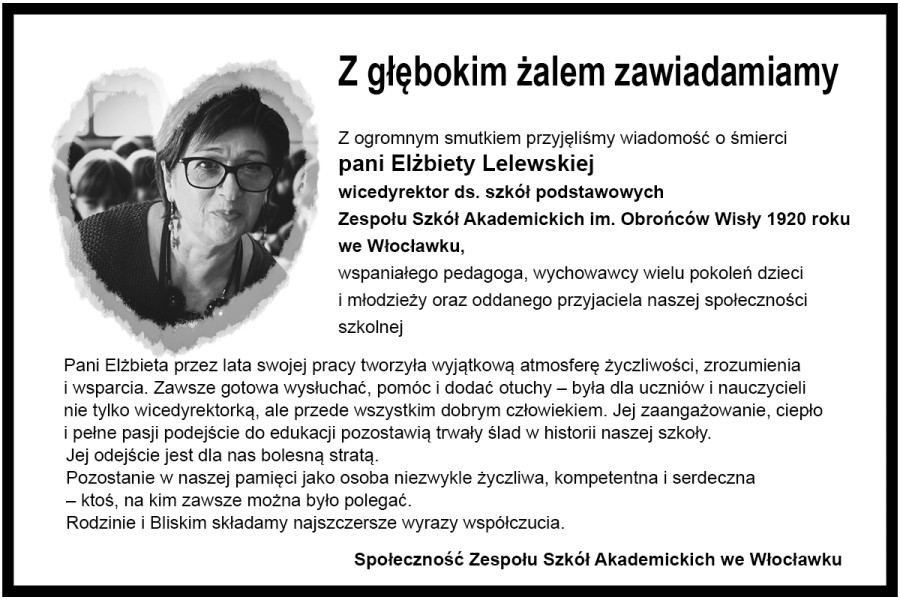 ZSA żegna Elżbietę Lelewską, informacja ze strony szkoły