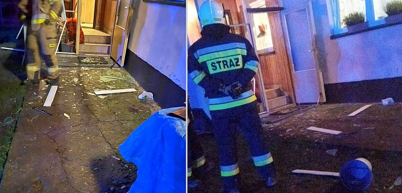 Wybuch propan butanu. Poparzony mężczyzna. Z budynku wyleciało okno