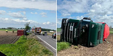 TIR z odpadami leżał w rowie. Groźne zdarzenie pod Włocławkiem