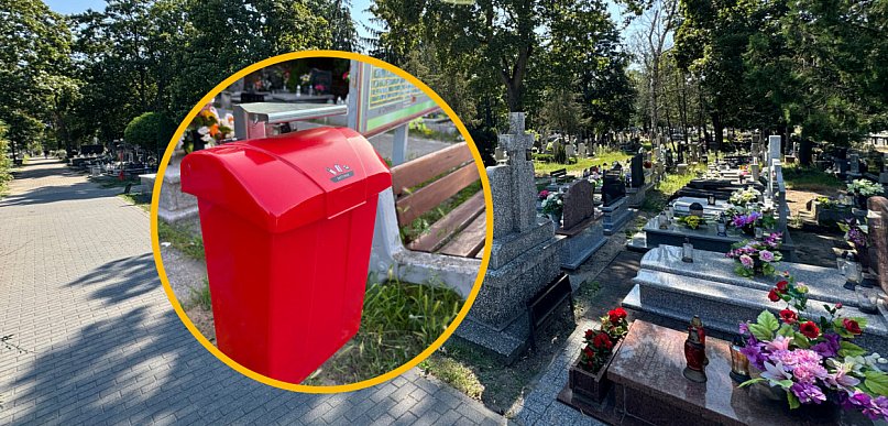 Nowość na włocławskich cmentarzach. Do czego służą czerwone pojemniki?