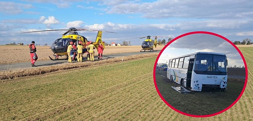 Wypadek z udziałem autobusu szkolnego. Lądowały śmigłowce LPR