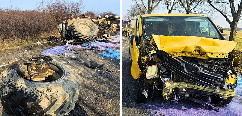 Koszmarnie wyglądający wypadek na DK62. Bus zderzył się z ciągnikiem