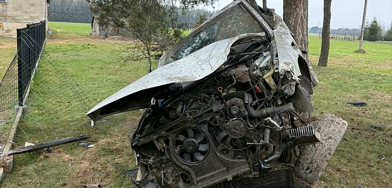 Auto z impetem uderzyło w drzewo. Na miejscu strażacy i ratownicy
