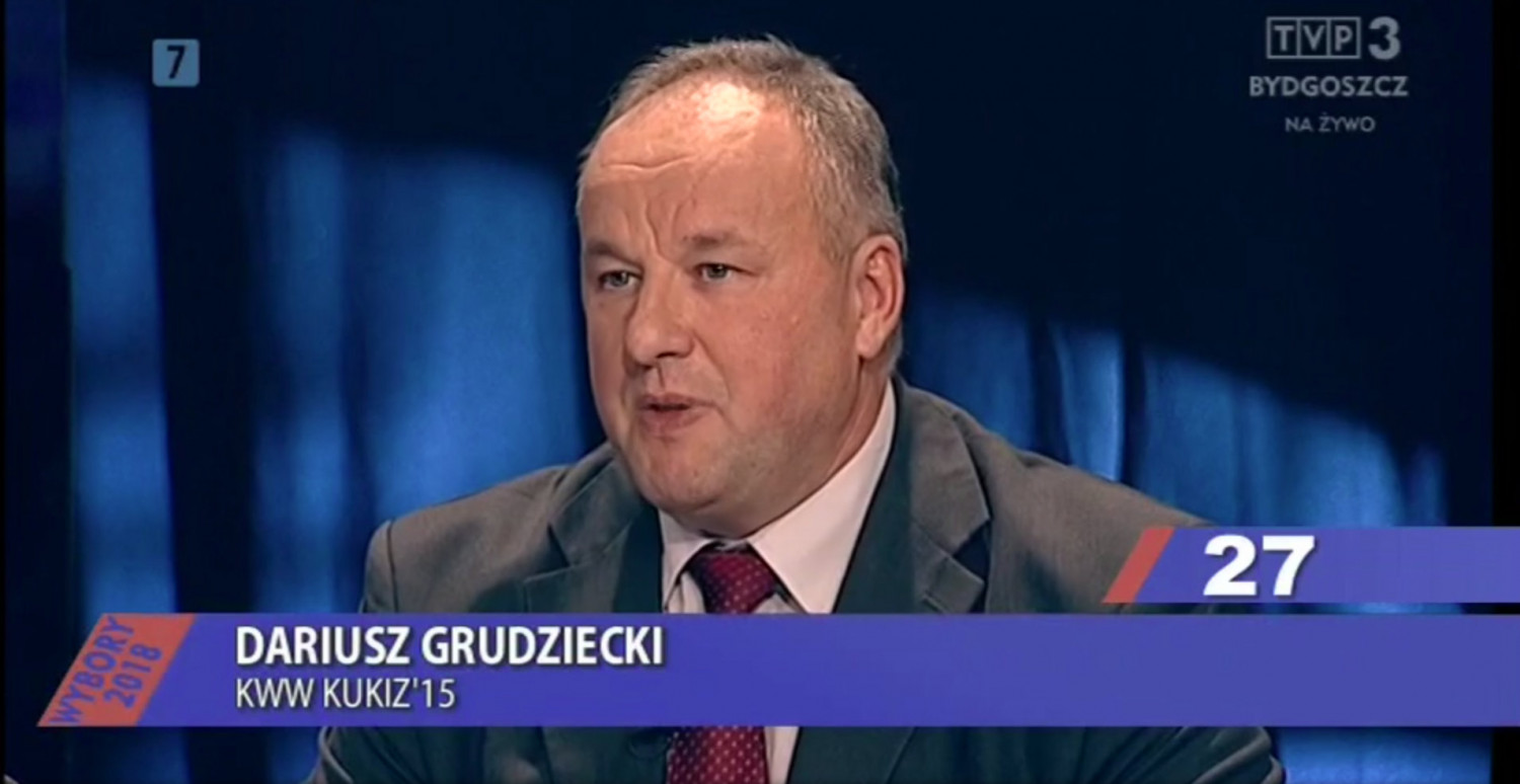 Dariusz Grudziecki podczas debaty w TVP3. Screen TVP3