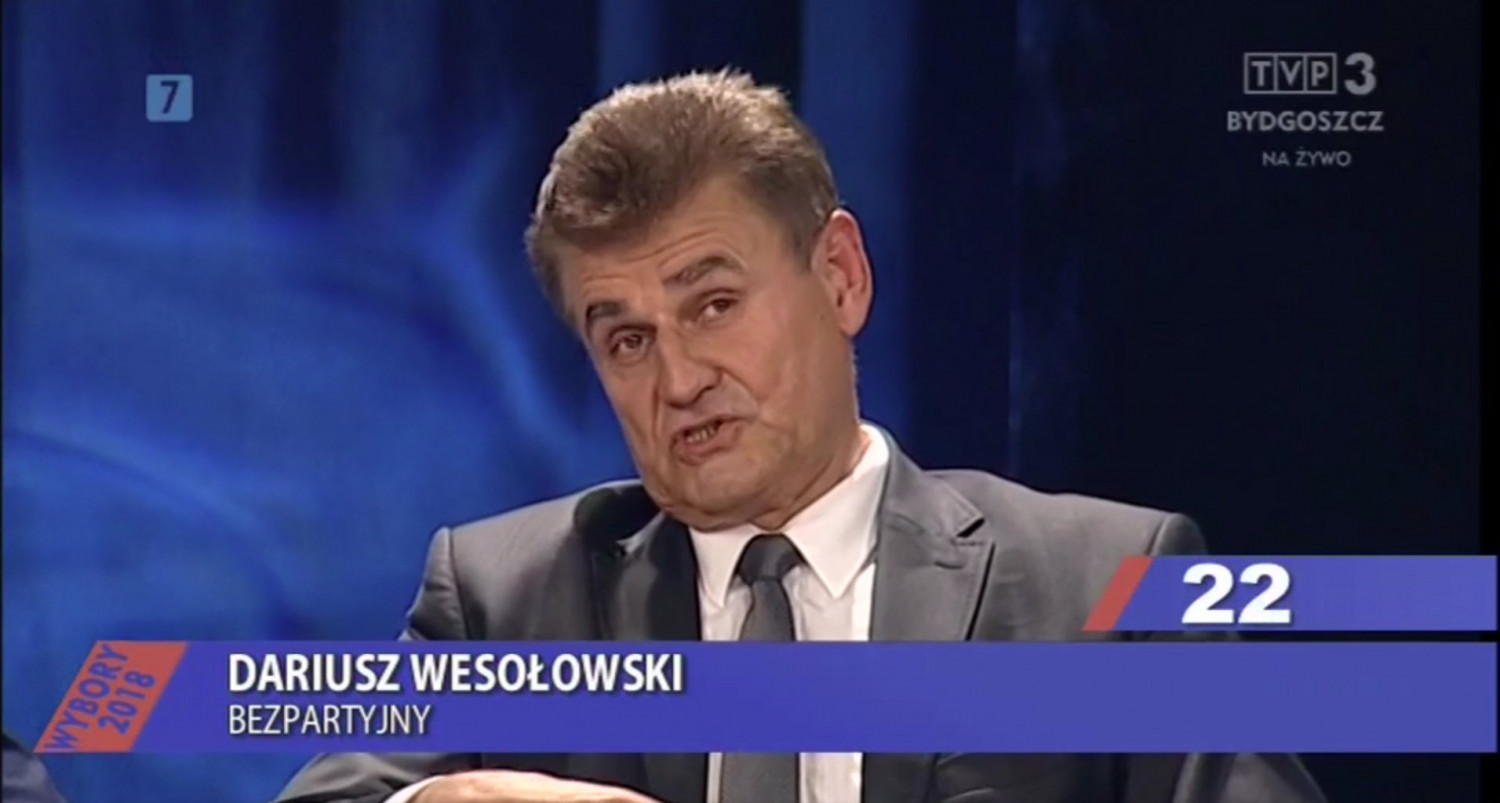 Dariusz Wesołowski podczas debaty w TVP3. Screen TVP3