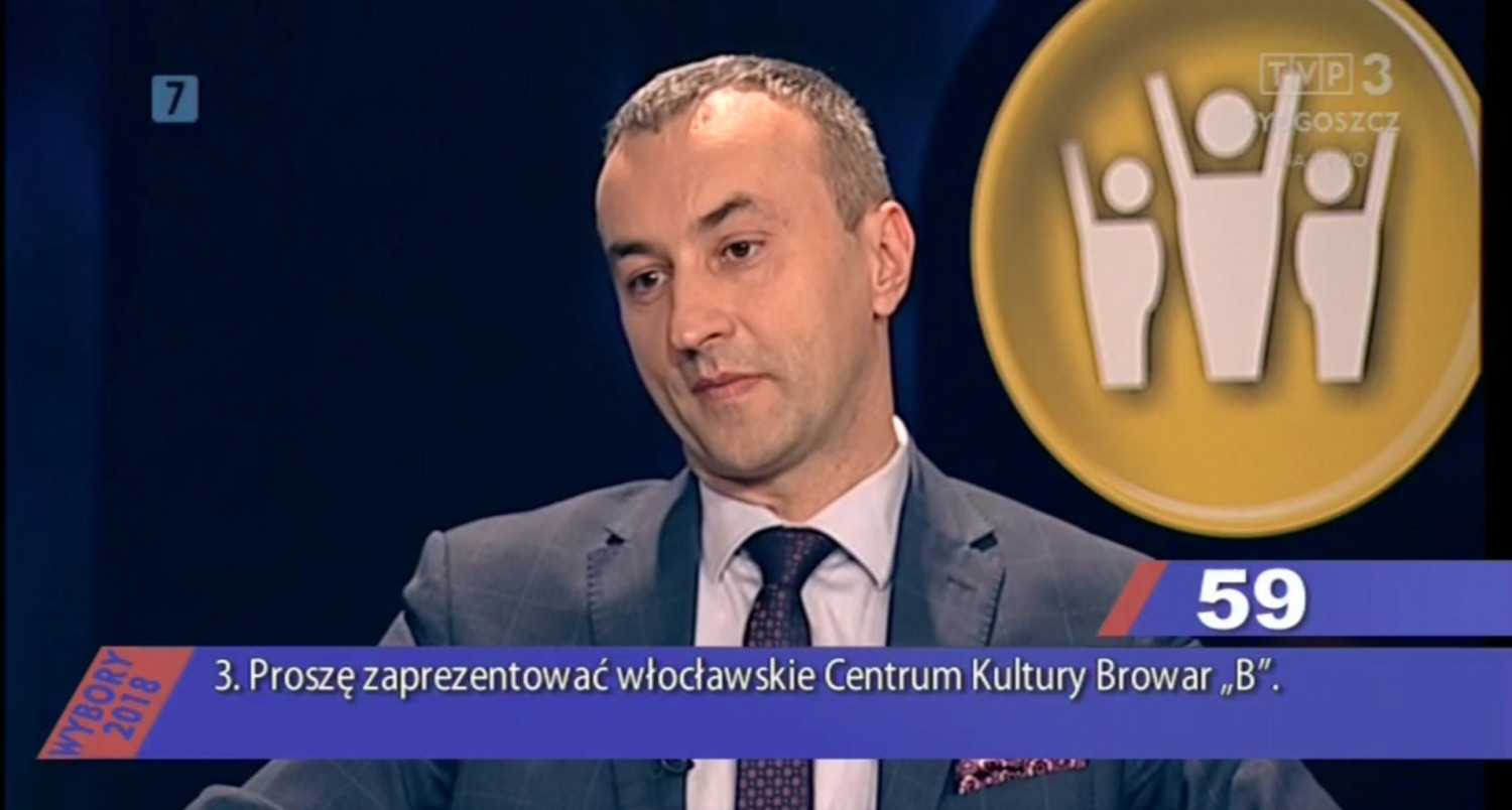 Jarosław Chmielewski podczas debaty w TVP3. Screen TVP3