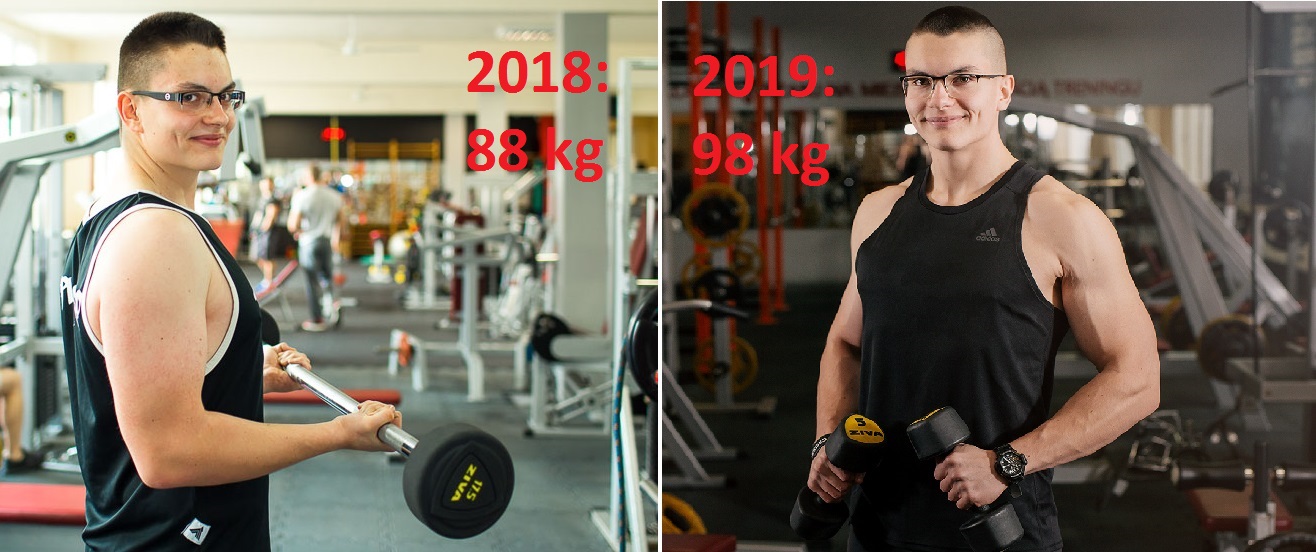 Z lewej: rok 2018 - 88 kg, z prawej: rok 2019 - 98 kg.